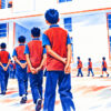 Child arriving at school for Grade 1 admission in Sarjapur