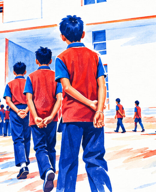 Child arriving at school for Grade 1 admission in Sarjapur