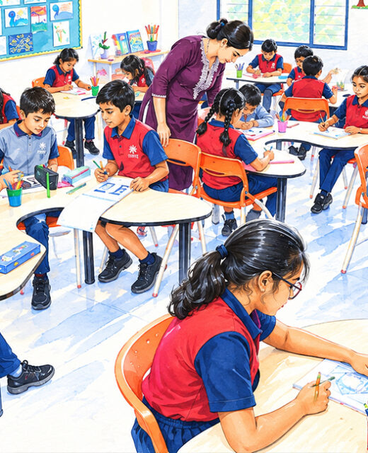 tudents learning in groups in an ICSE classroom- Vidyashilp School Sarjapur