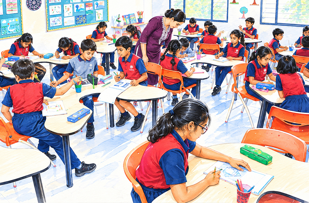 tudents learning in groups in an ICSE classroom- Vidyashilp School Sarjapur