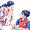 Parents and child attending a school admission counselling session in Sarjapur.